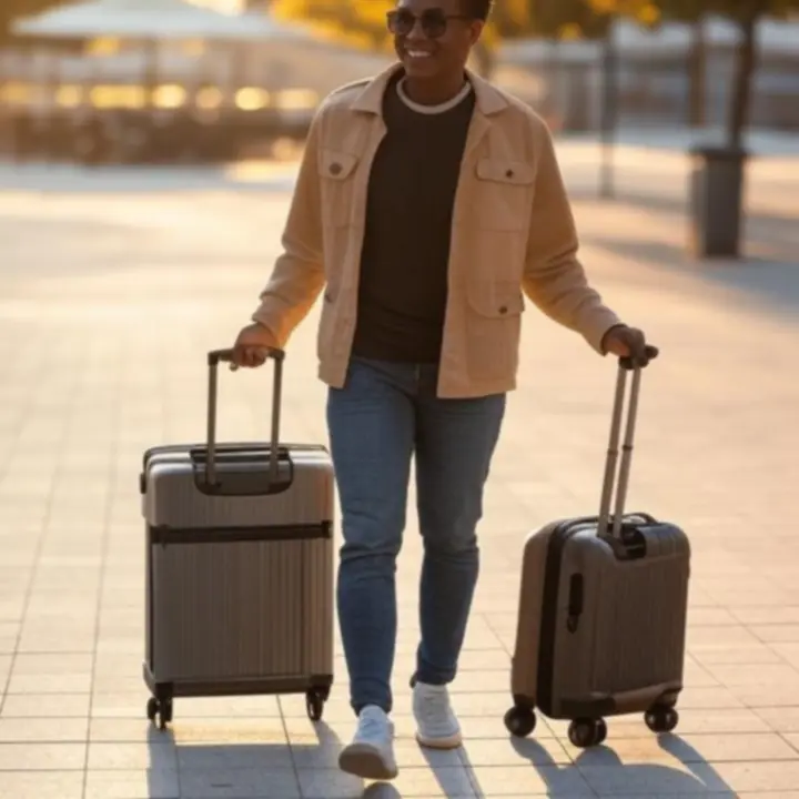 Podróżni z walizkami OHARA MEDIA SPÓŁKA na tle światowych destynacji