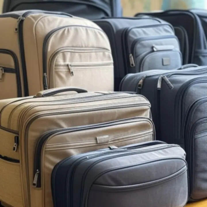 Zestaw miękkich walizek z licznymi kieszeniami zewnętrznymi