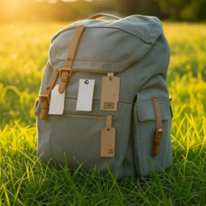 Plecak podróżny wykonany z materiałów z recyklingu na tle natury